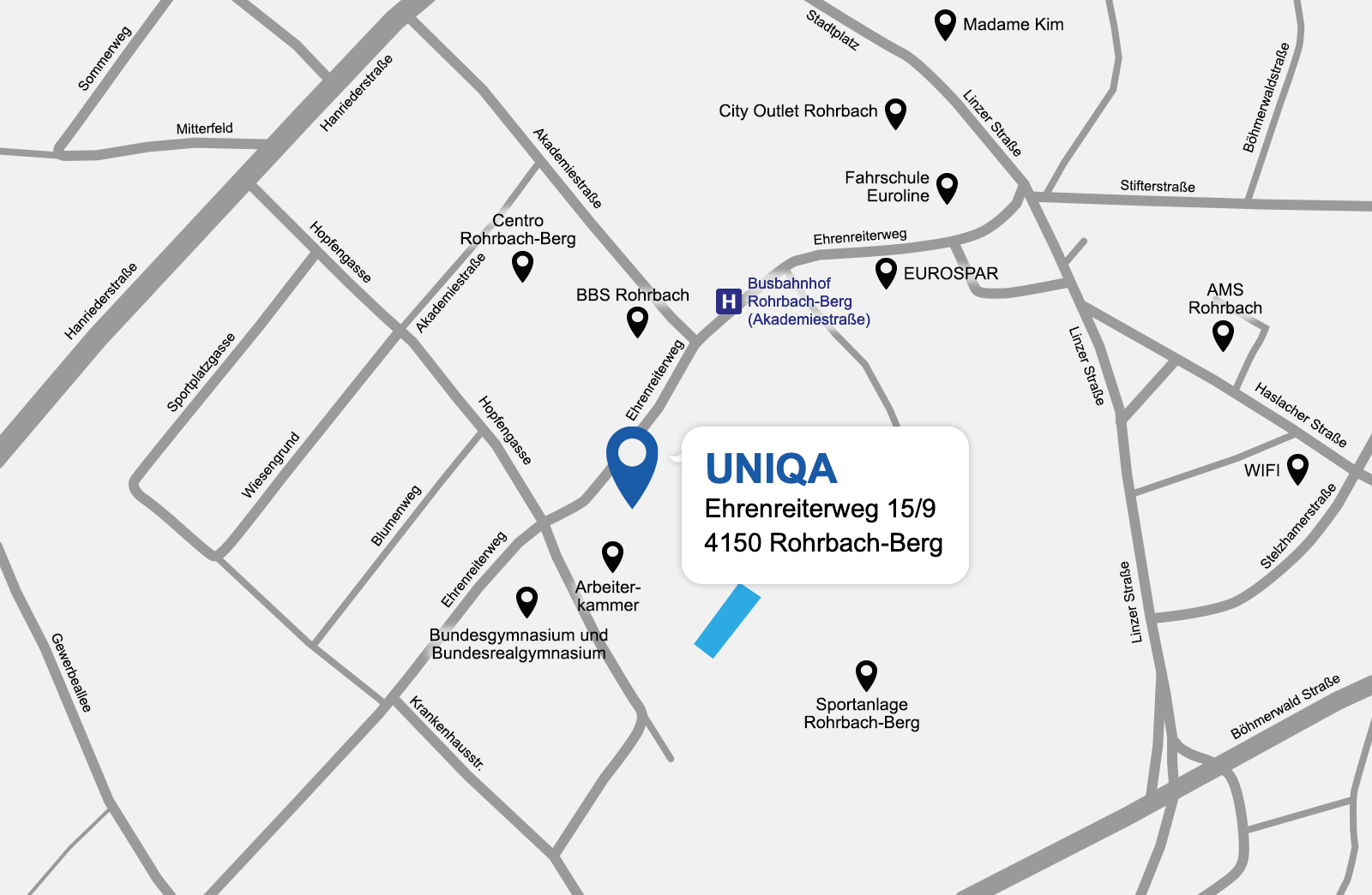 Eine detaillierte gezeichnete Karte der UNIQA Generalagentur Zoidl